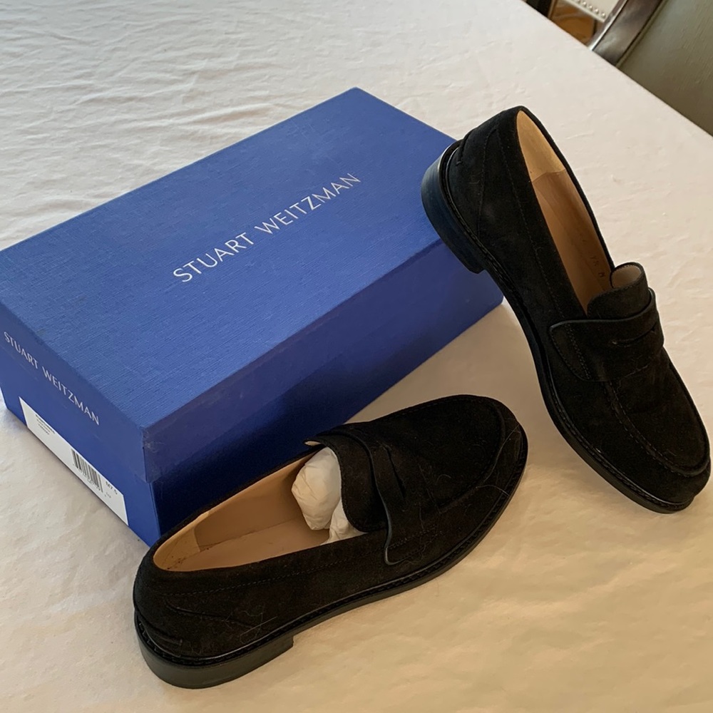 Stuart Weitzman Black Suede Pennie Loafer brand new never worn
